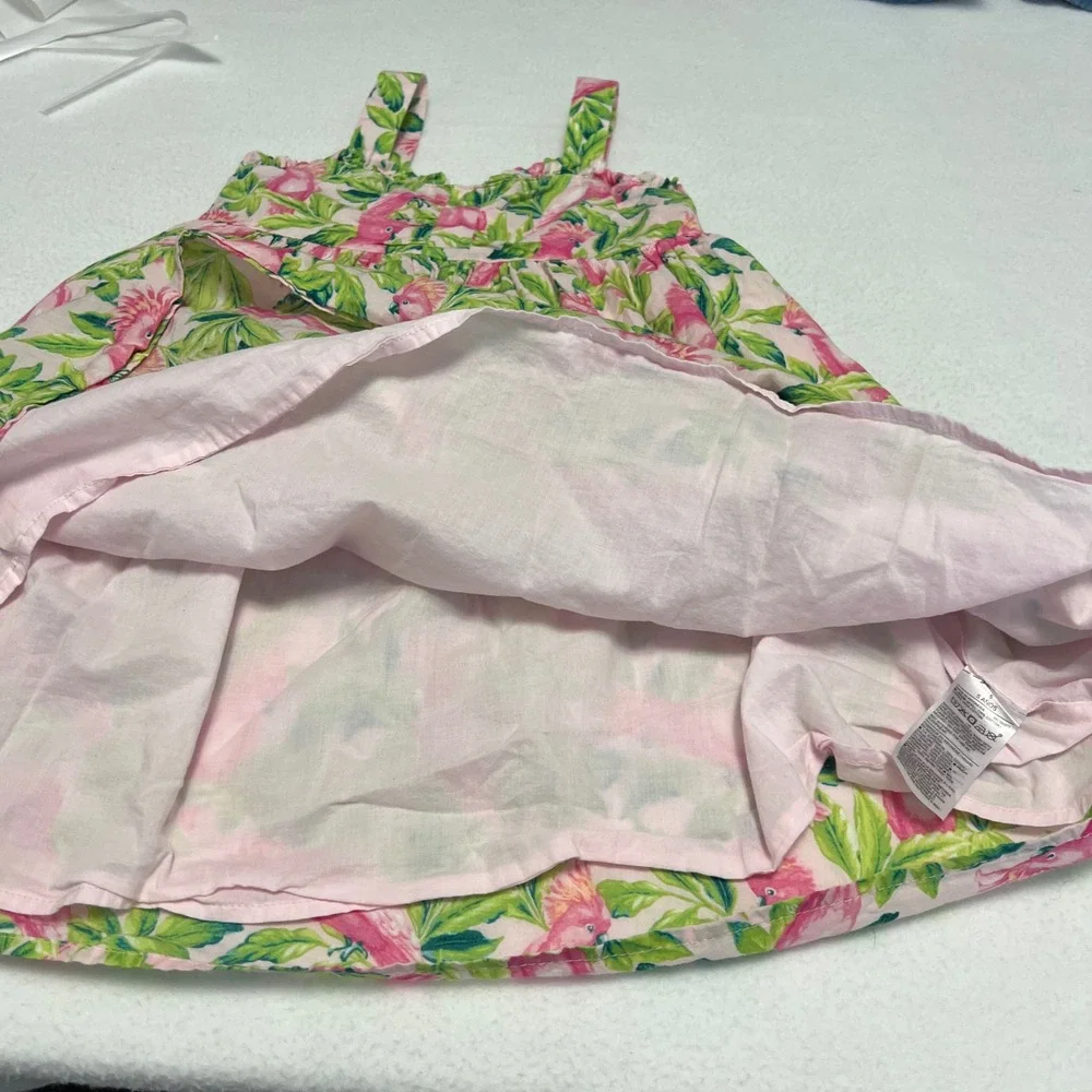 Janie and Jack Sun Dress Girls 5 Pink Tropical Cockatoo Floral Summer Preppy